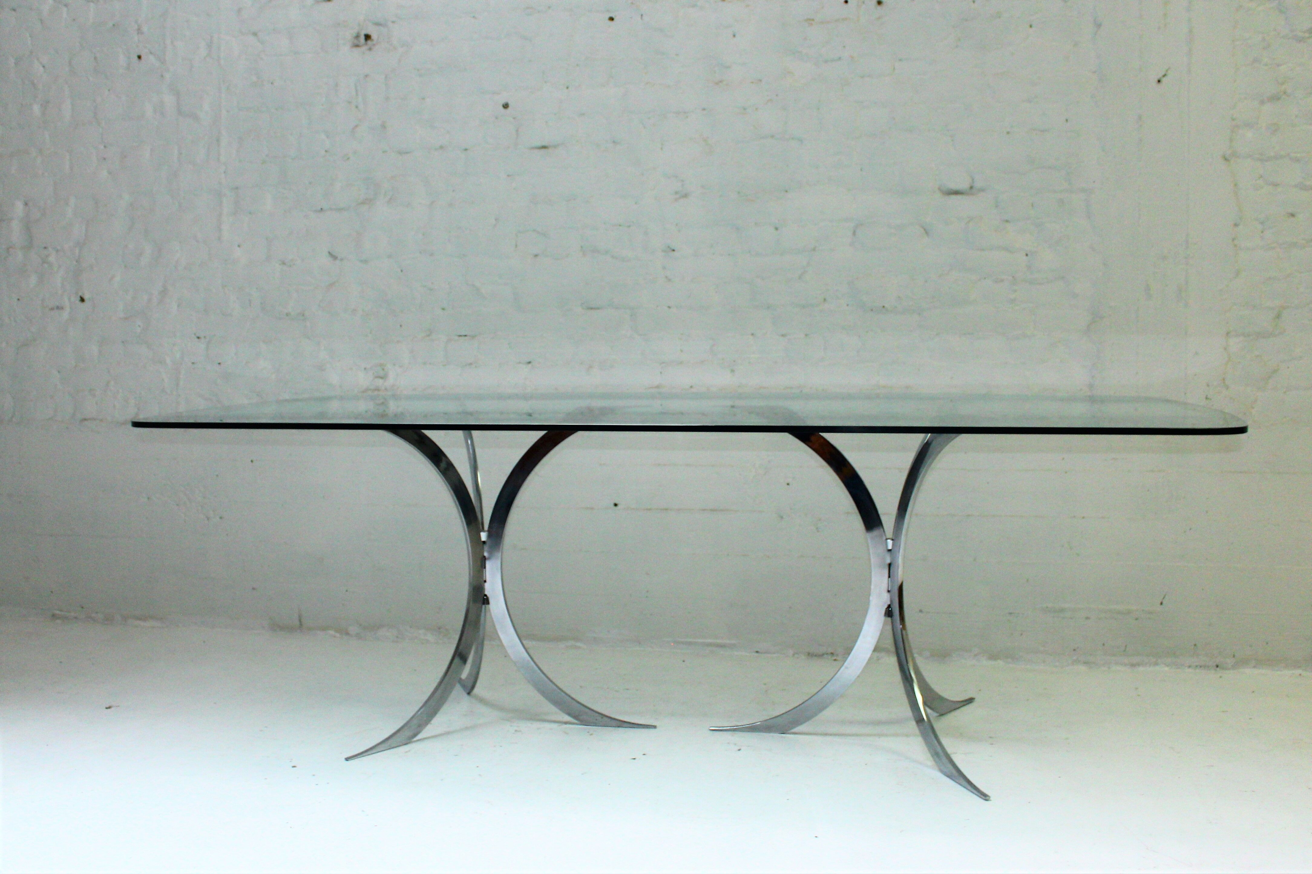 Glass and chrome steel dining table