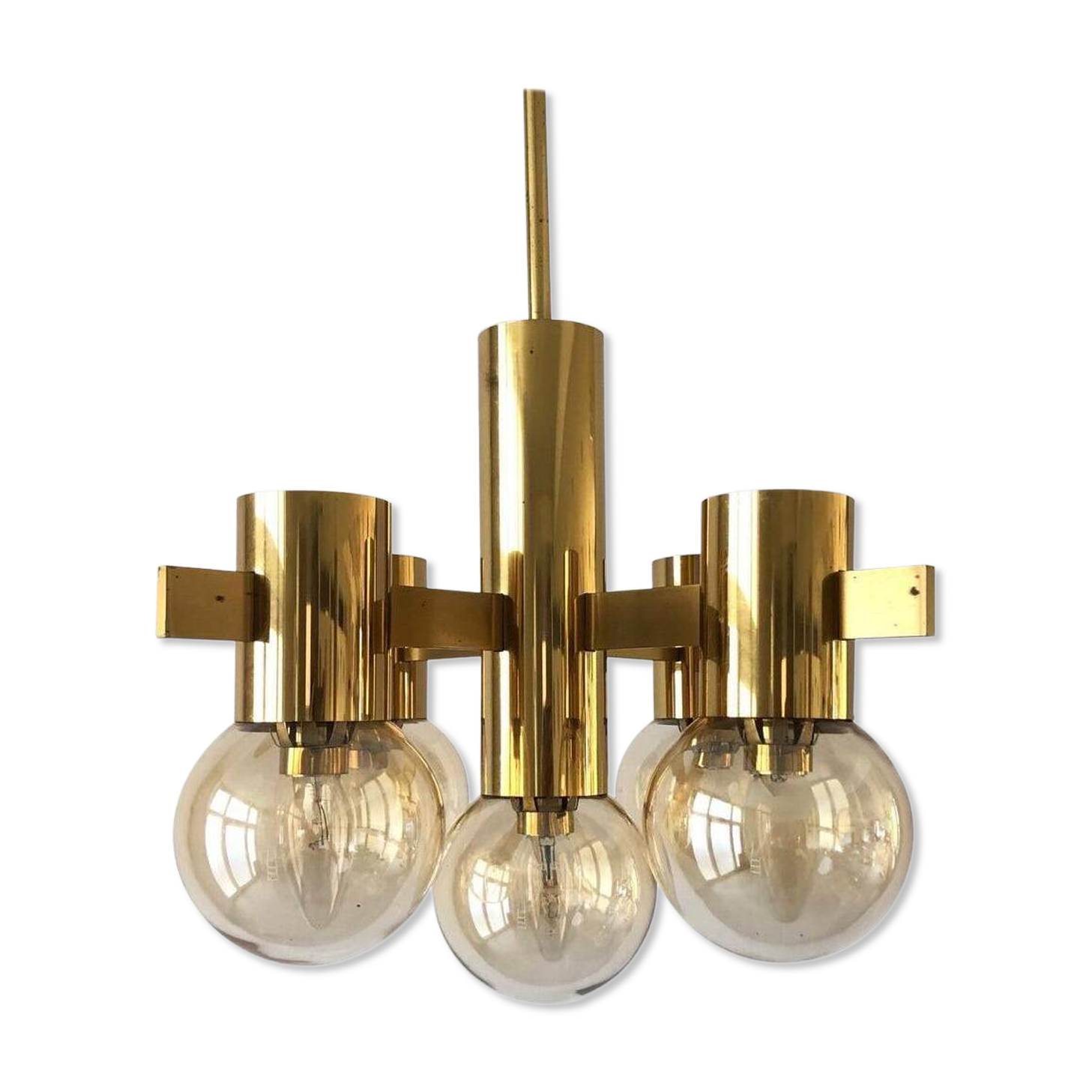 Lustre en laiton et verre fumé attr. H. Agnes Jacobsson, années 1960, Suède