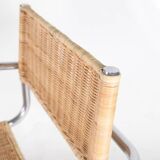 Pair of wicker and metal armchairs