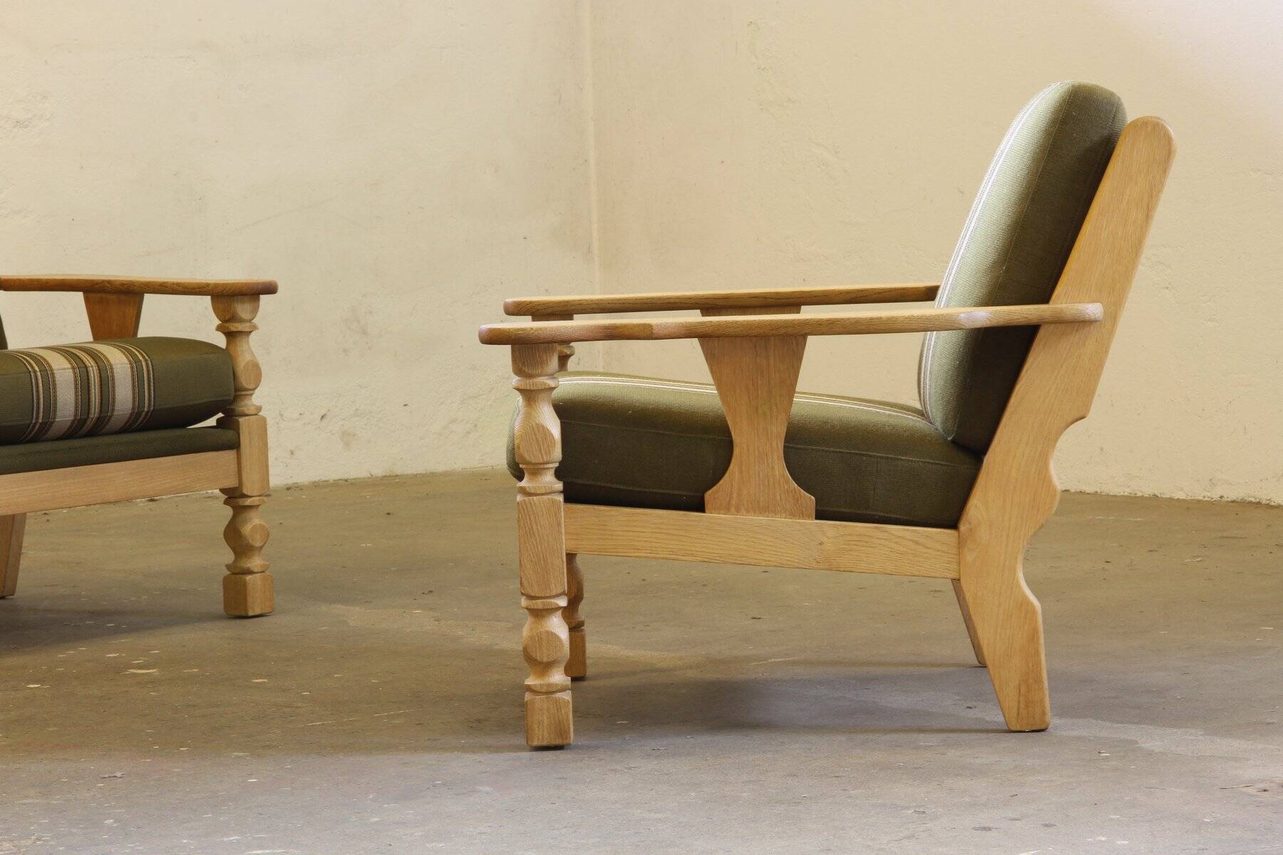 Vintage Danish light oak low back lounge chairs, 1960s, set of 2