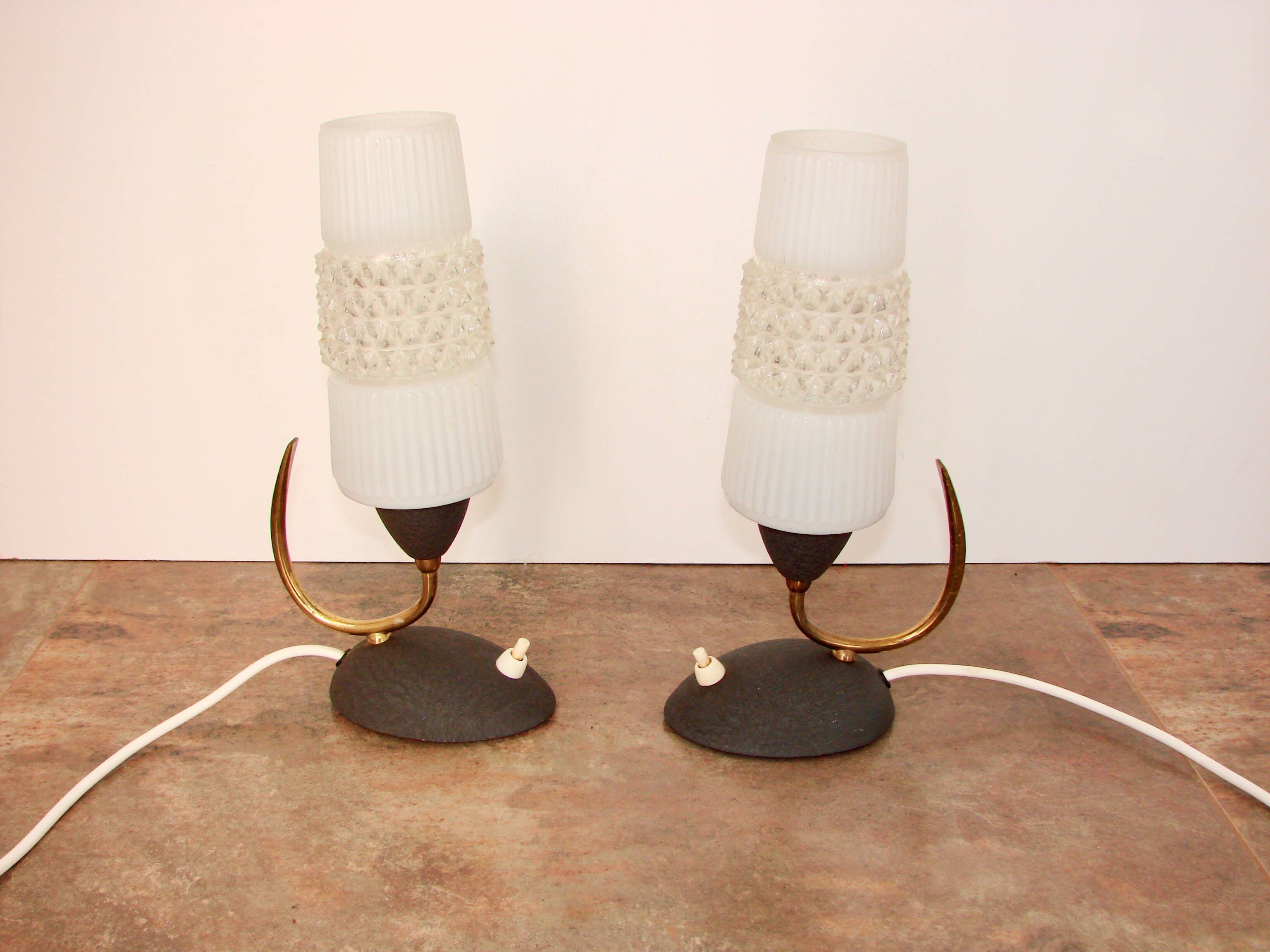 Mid-Century 60s lamp set – brass, glass, vintage design