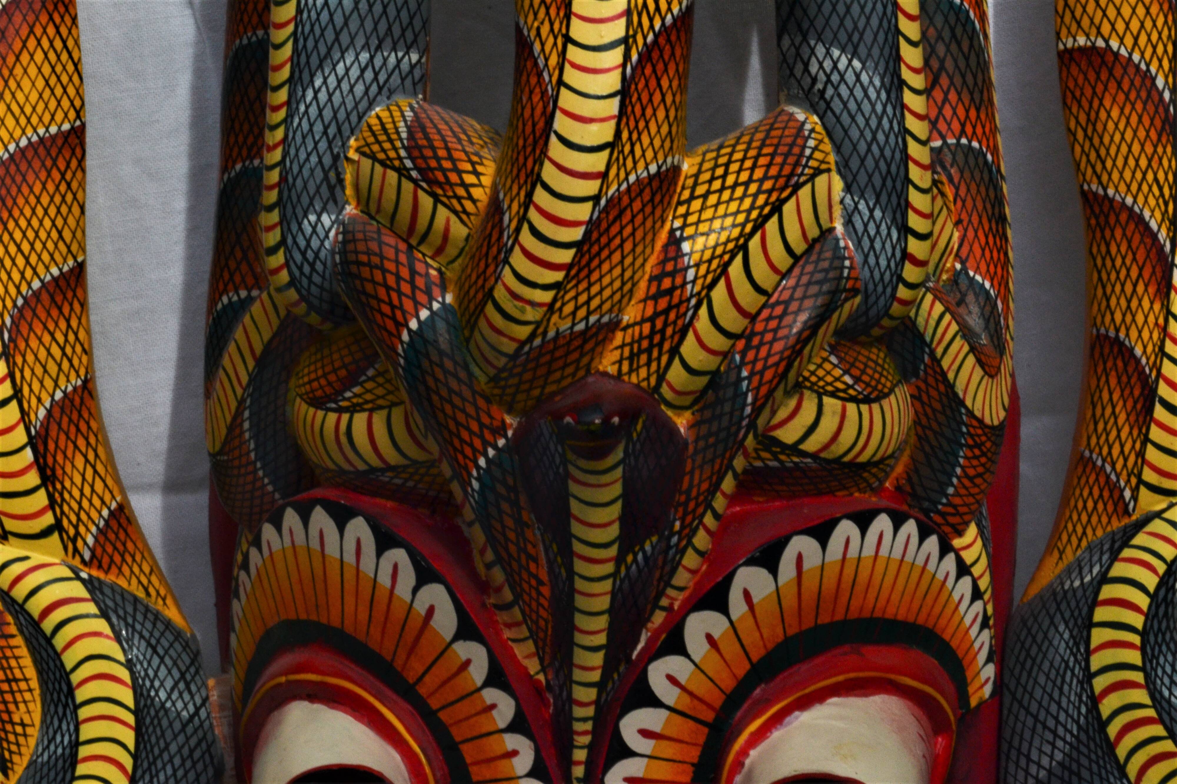 Old oriental mask - carved wood - sri lanka - hand painted