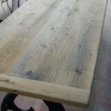Industrial table solid oak tray and cast-iron footing