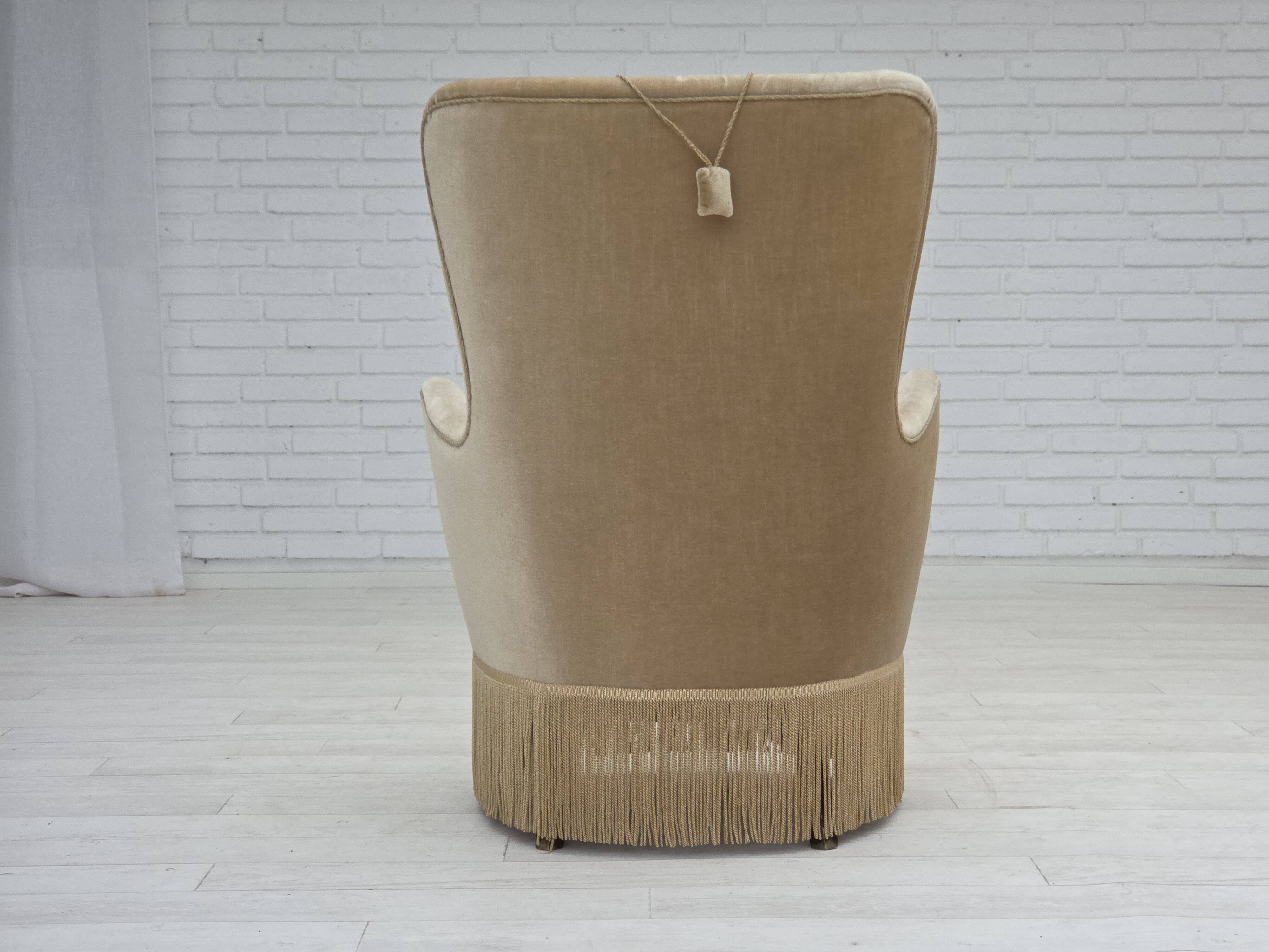 1960s, Danish armchair in green/brown furniture velour, original condition.