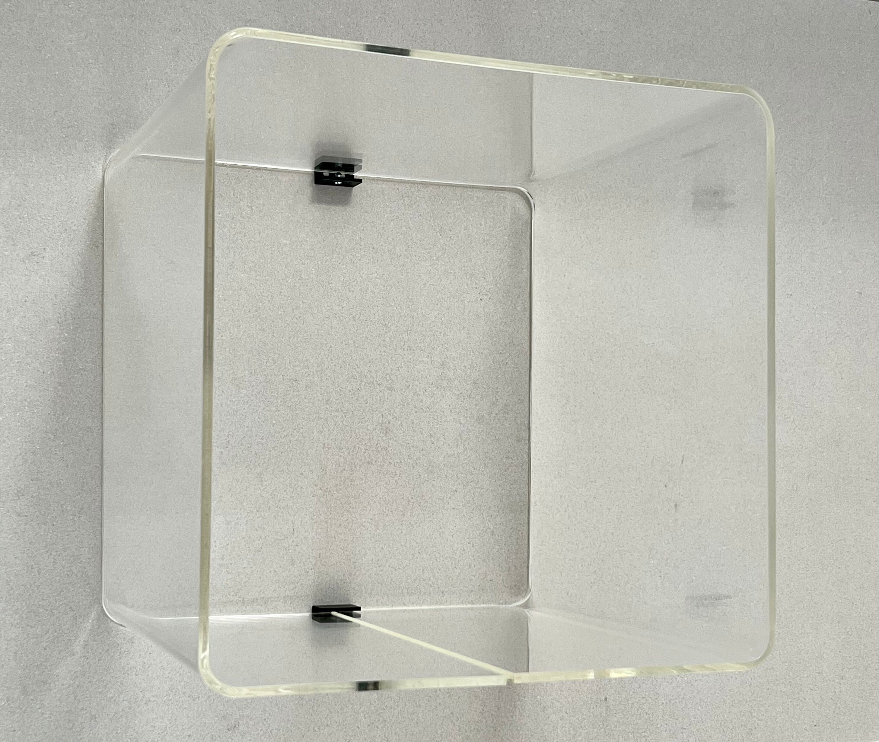 Side table, cube shelf in plexiglass by Michel Dumas, France 70s