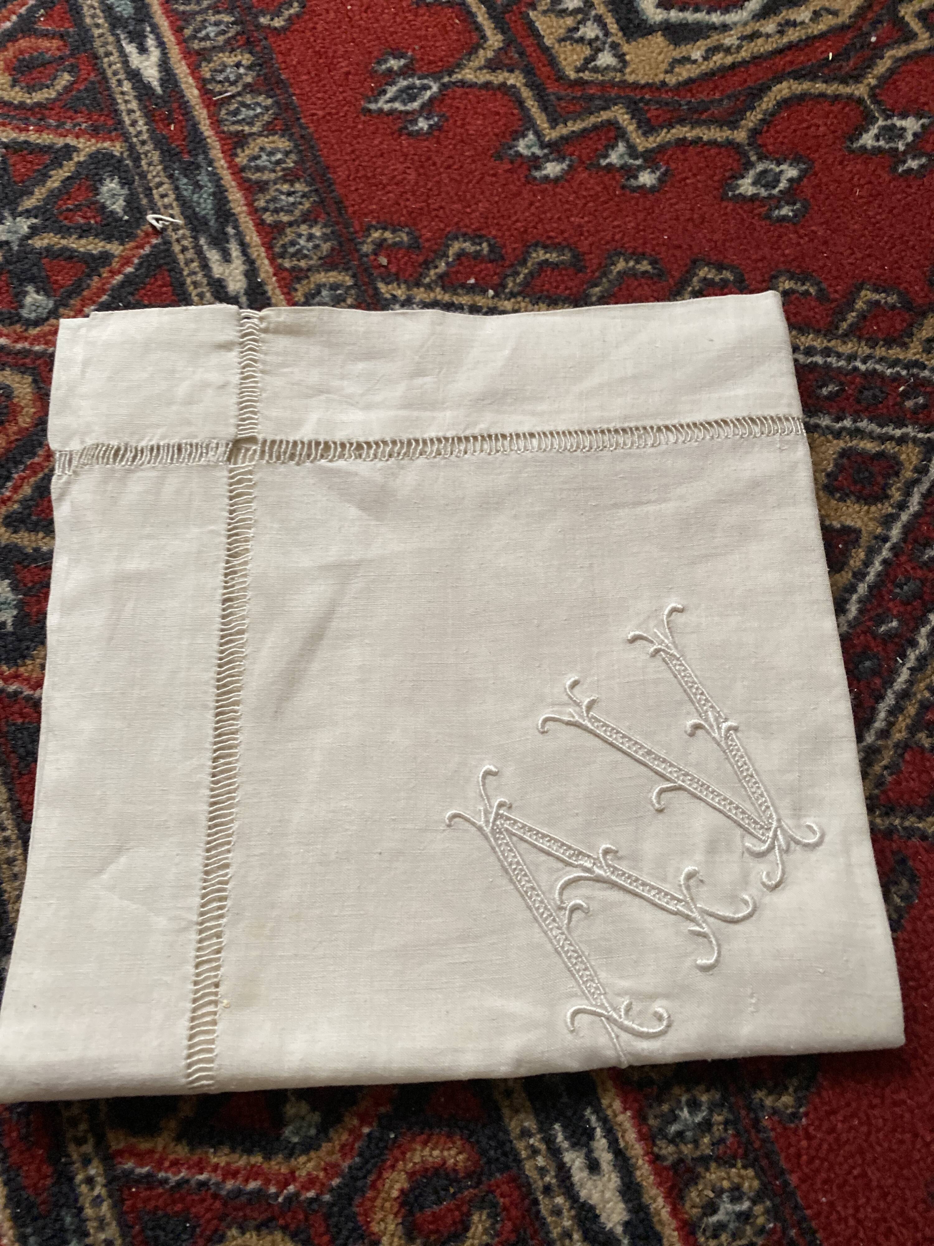 Small linen tablecloth monogram AV