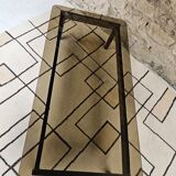 Table basse bois verre fumé vintage 1970"
