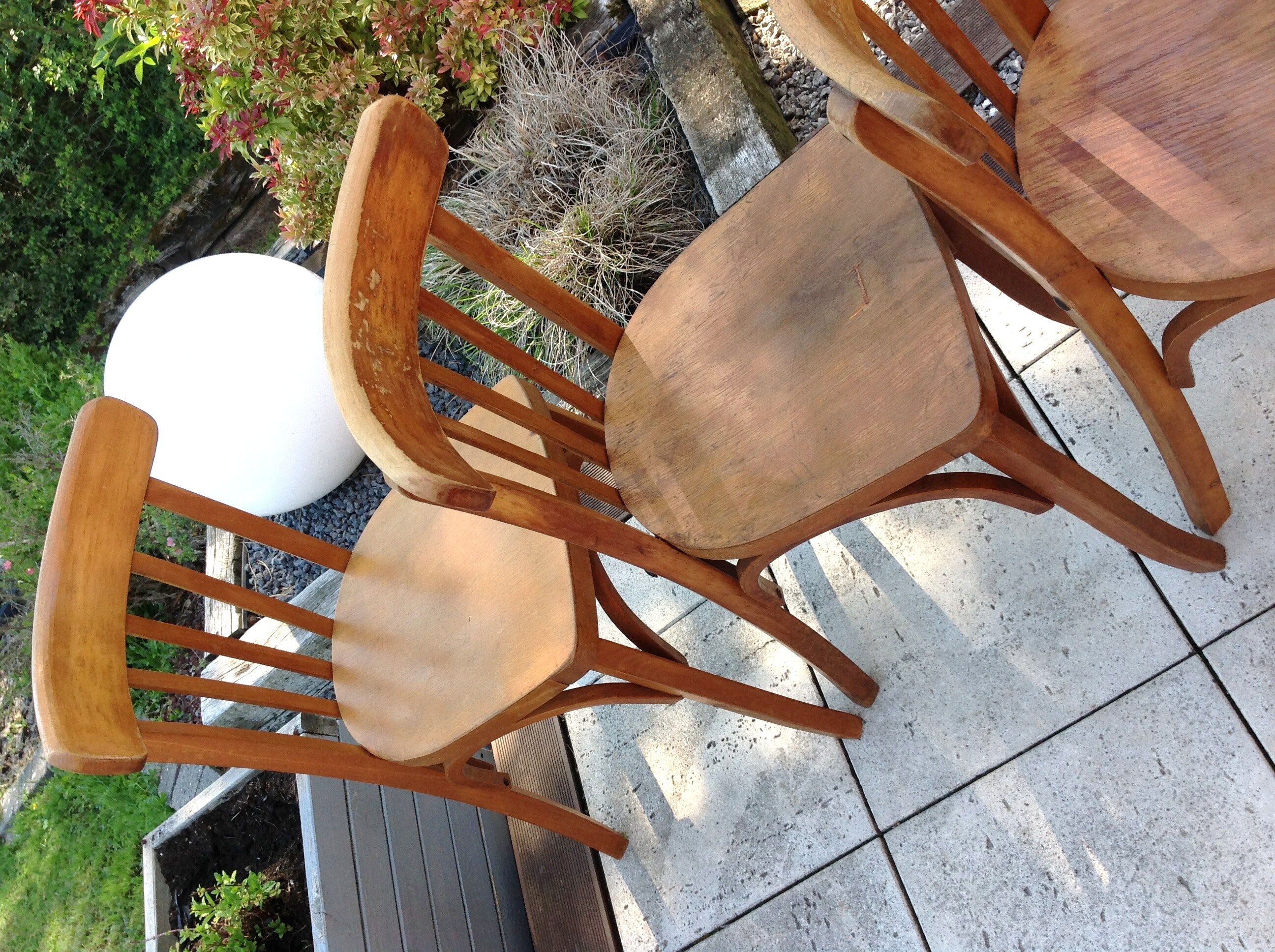 Suite of four foot bistro chairs with hoops / vintage 40s-50s