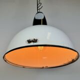 Industrial soviet white enamel pendant lamp, 1960s