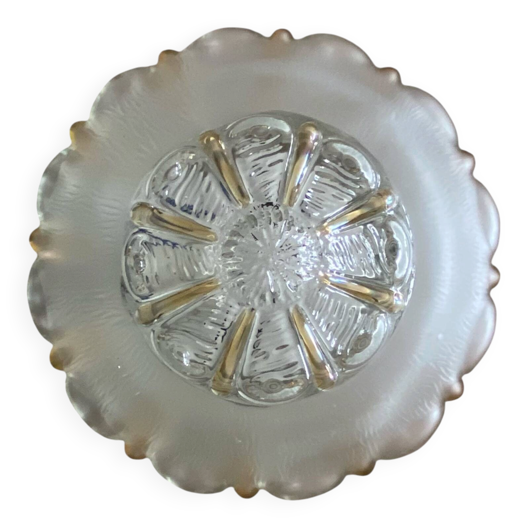 Wall-mounted ceiling light with transparent and amber glass, vintage luminaire.