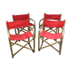 Lot of 4 chairs in rattan and red fabric, folding, 1960s