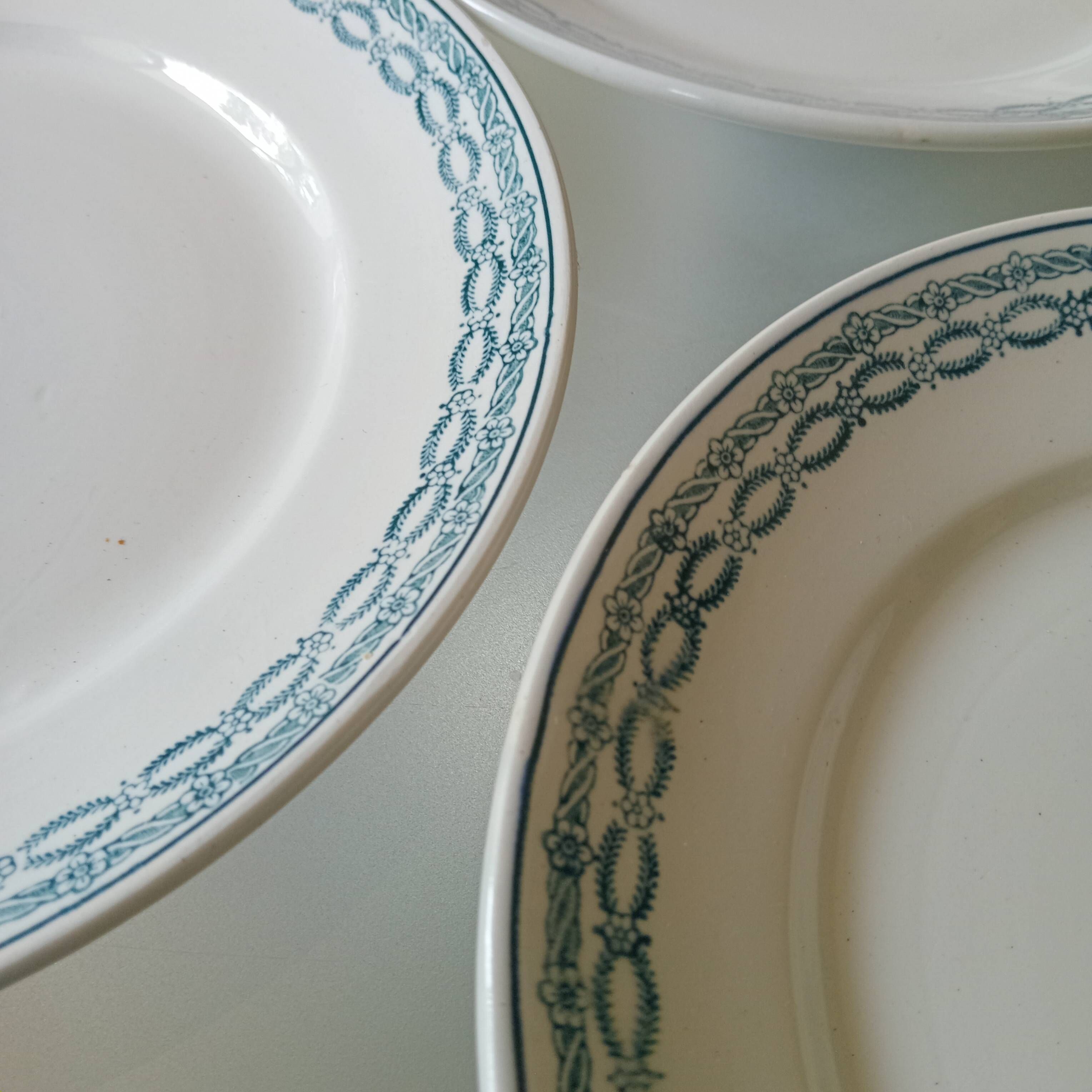 Set of 6 Old Saint-Amand Ironstone Plates – Blue Decor