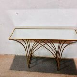 Consolle in ferro dorato con piano in specchio – Italia, anni '80