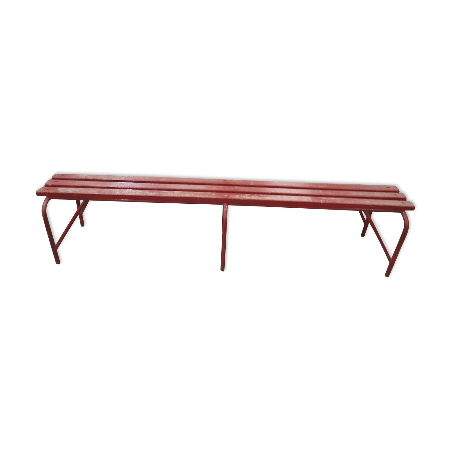 Banc d'école en fer tubulaire et bois 209 cm