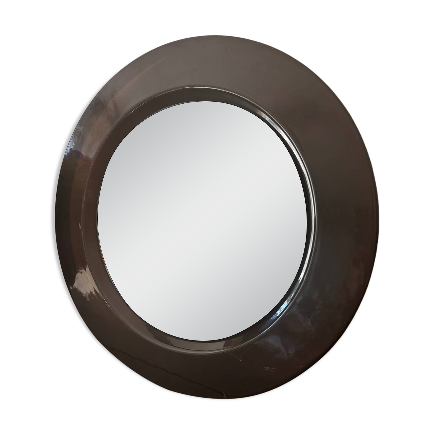 Vintage round mirror from the 70s, smoked brown plastic
