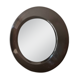 Vintage round mirror from the 70s, smoked brown plastic
