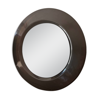 Vintage round mirror from the 70s, smoked brown plastic