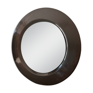 Vintage miroir rond années 70 plastique brun fumé