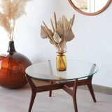 Round coffee table - glass top and teak base
