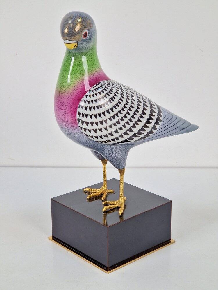 Italian Hand Painted Porcelain Pigeon by Giulia Mangani, 1970s