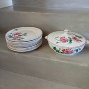 12 assiettes plates anciennes + soupière HBCM