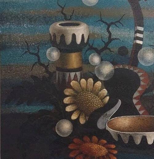 Gianfranco Rontani . Lucca (1926-2018) large oil on canvas 118 x 97 surrealist