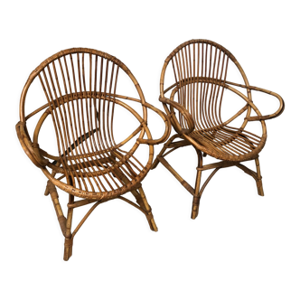 Rattan armchairs bamboo wicker vintage
