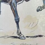 3 old engravings of horses / triptych riders golden frame