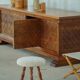 Modern Danish stool, with three oak legs featuring turned feet and a lambswool seat, 1950s.