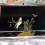 1930 art deco - plateau ancien chromé, verre et incrustation de nacre