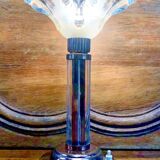 Art Deco lamp with glass tube base Petitot bird basin signed Jean Boris Lacroix