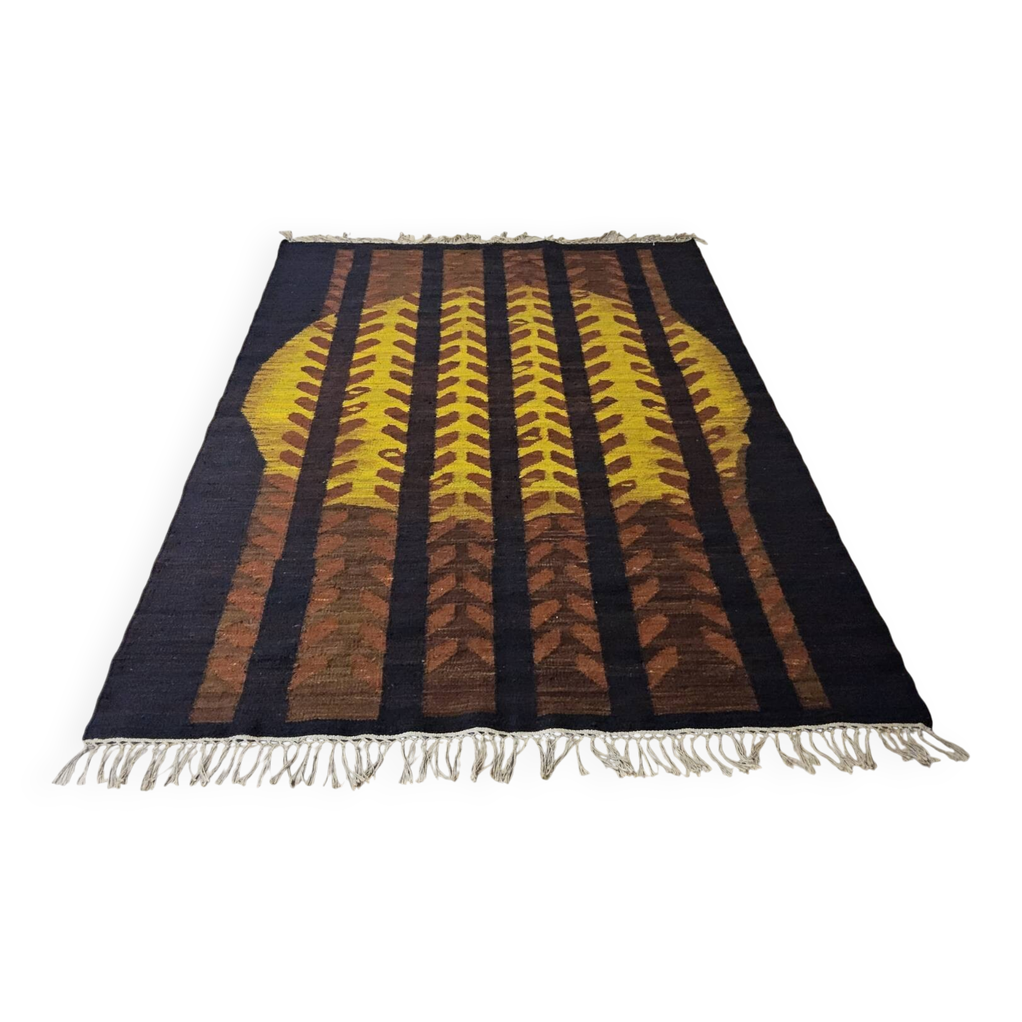 Tapis kilim en laine vintage design Maria Janowska (Zachód) coucher de soleil