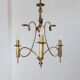 Doré laiton Brass chandelier, 1930s antique ceiling lamp with 3 lights, ribbed design