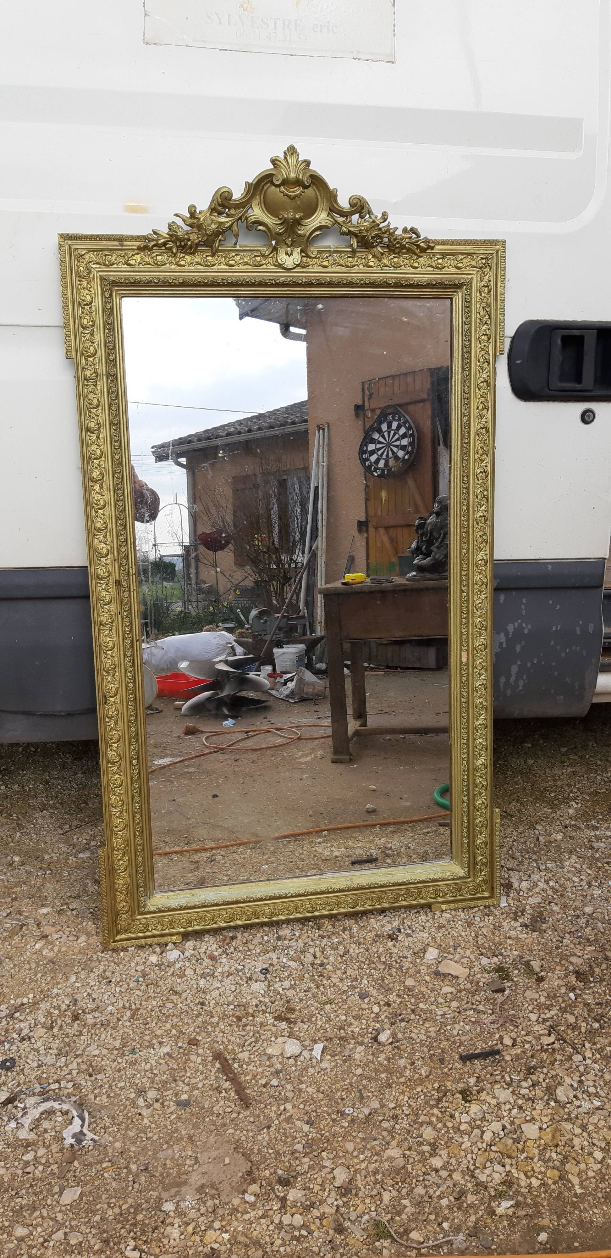 Mirror 19 th wood and golden stuc 156x87cm