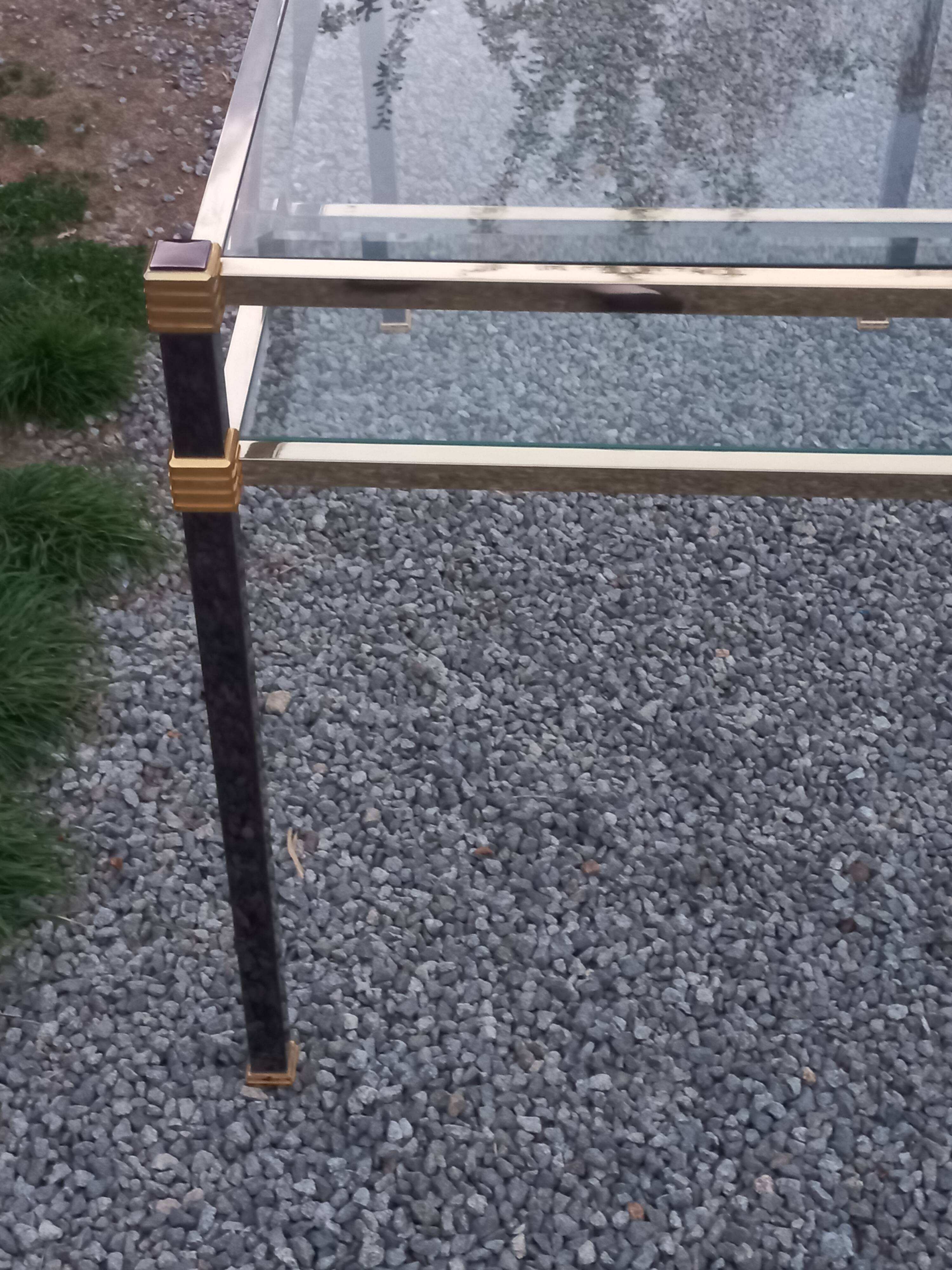 Golden and iridescent metal desk with a glass top from the 70s/80s.