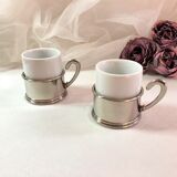 Set two porcelain cups and silver metal support