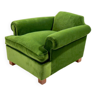 Green Velvet Club Armchair, 1940s