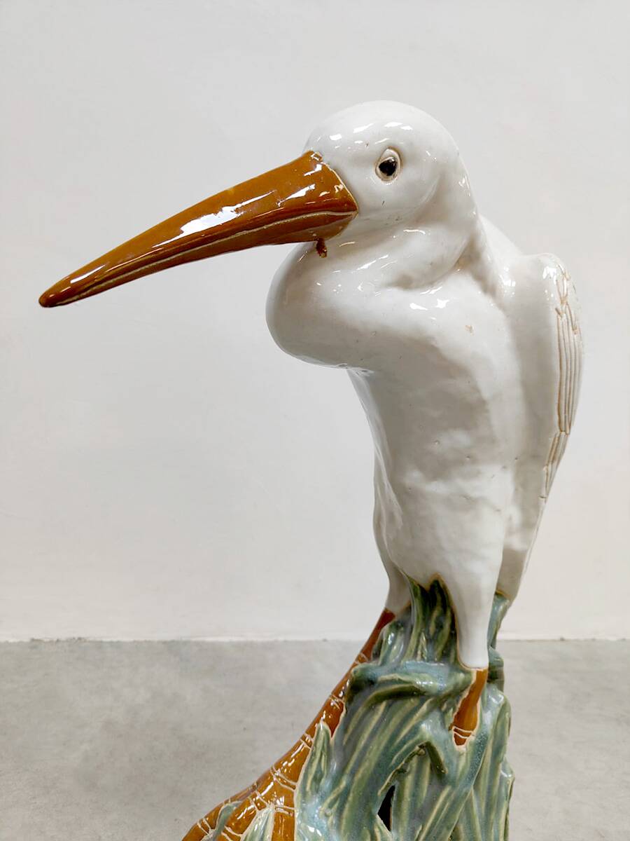 Vintage Italian ceramic crane bird XL Majolica