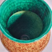Glazed stoneware vase in green and brown speckled – signed Accolay – 22 cm