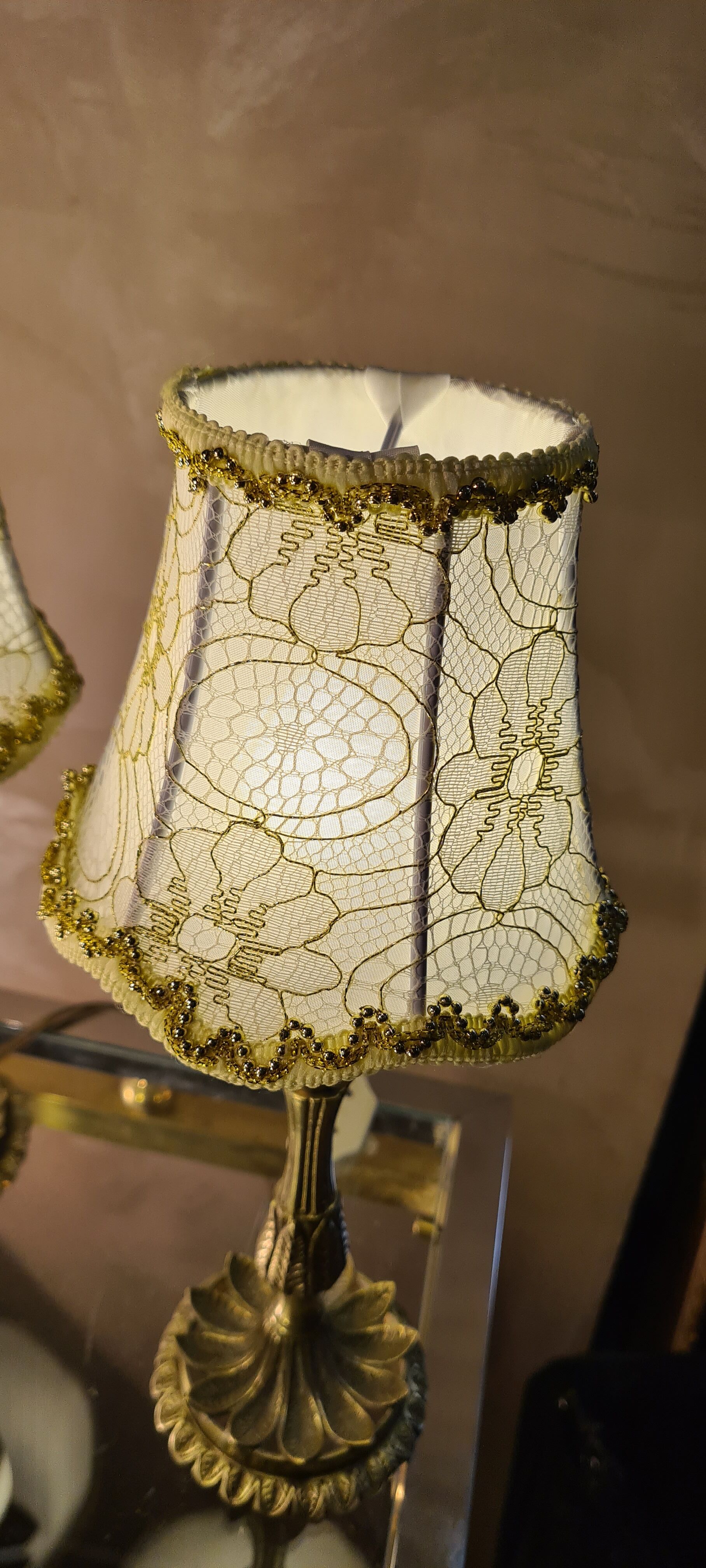 Bronze bedside lamps with gold lampshade and gold gallon 31x14