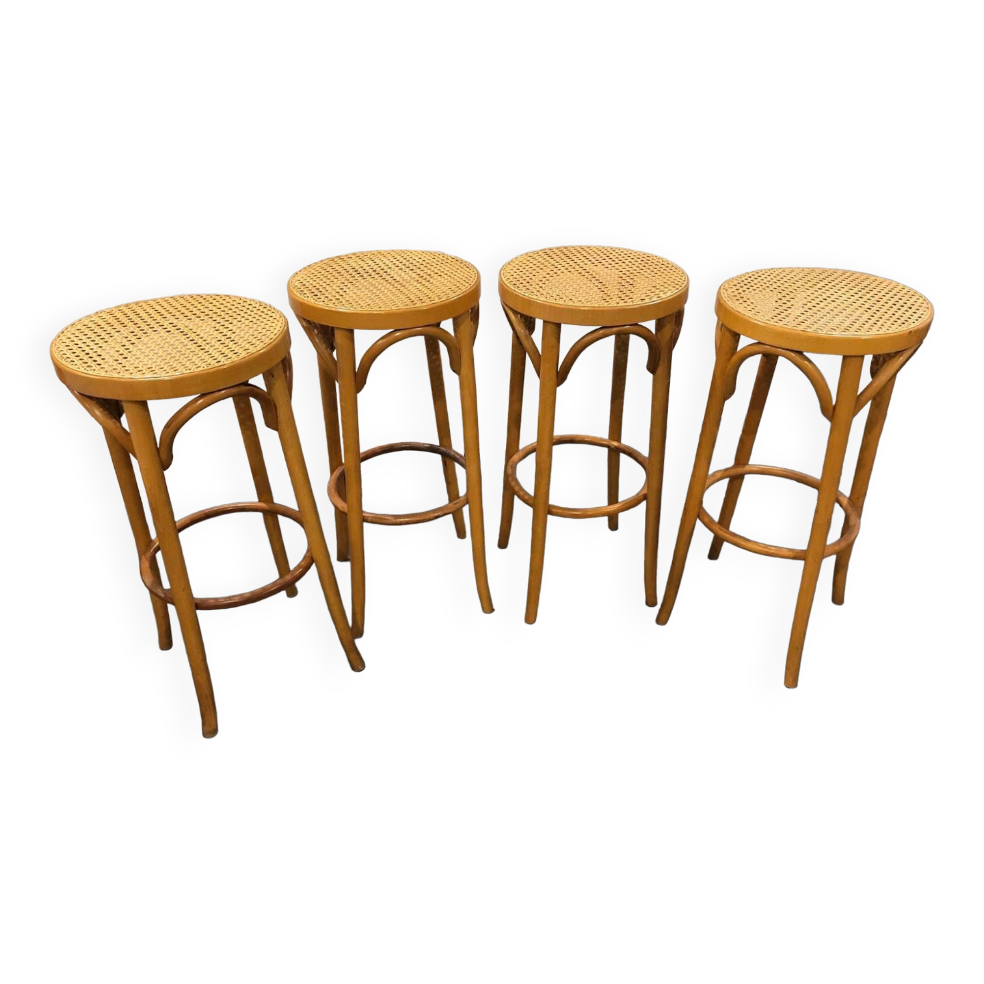 Set of 4 traditional cane stools
