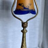 Art Nouveau bronze and glass paste lamp