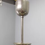 1930s Art Deco nickel and cream glass chandelier
