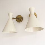 Set of three Italian wall lights in brass and lacquered iron, 1950s design