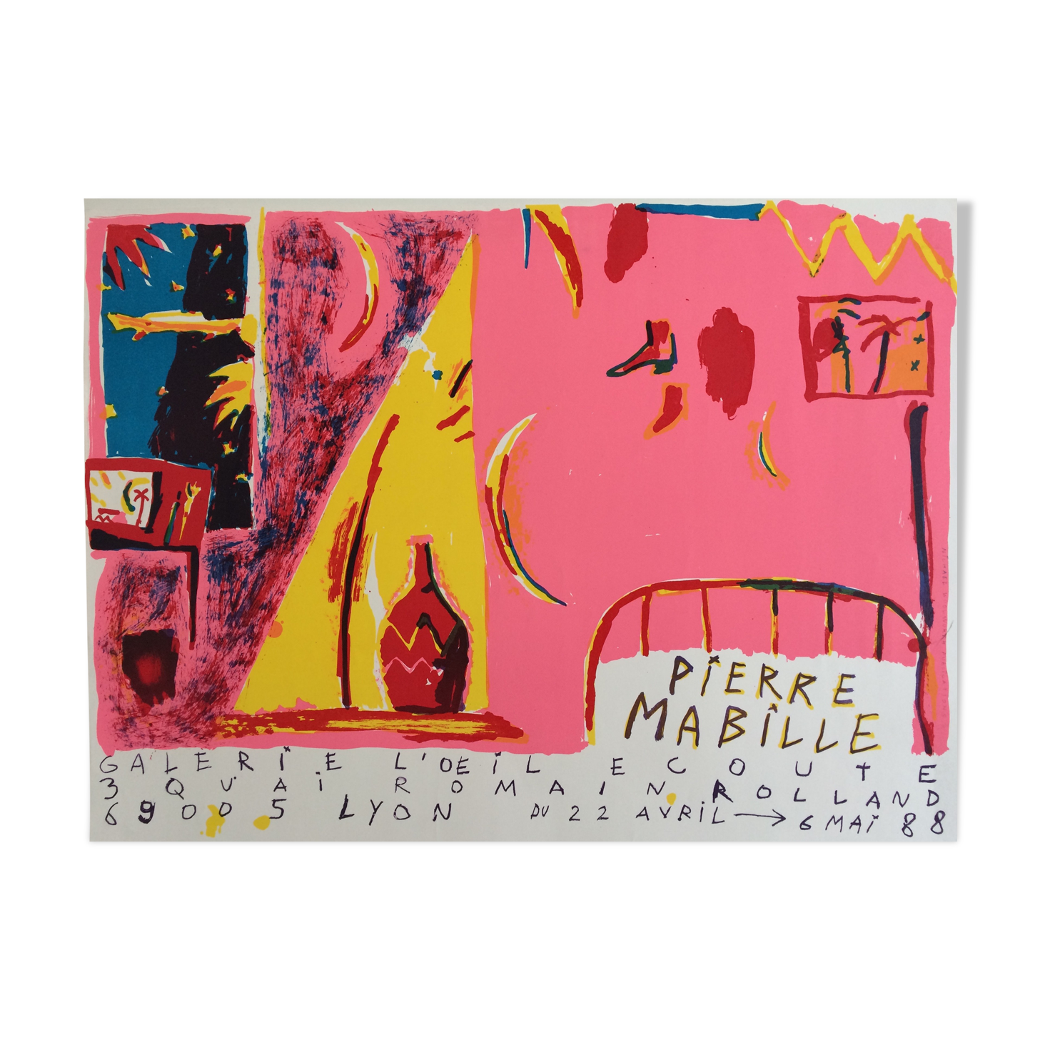Pierre mabille, galerie l'œil écoute, 1988. original exhibition poster
