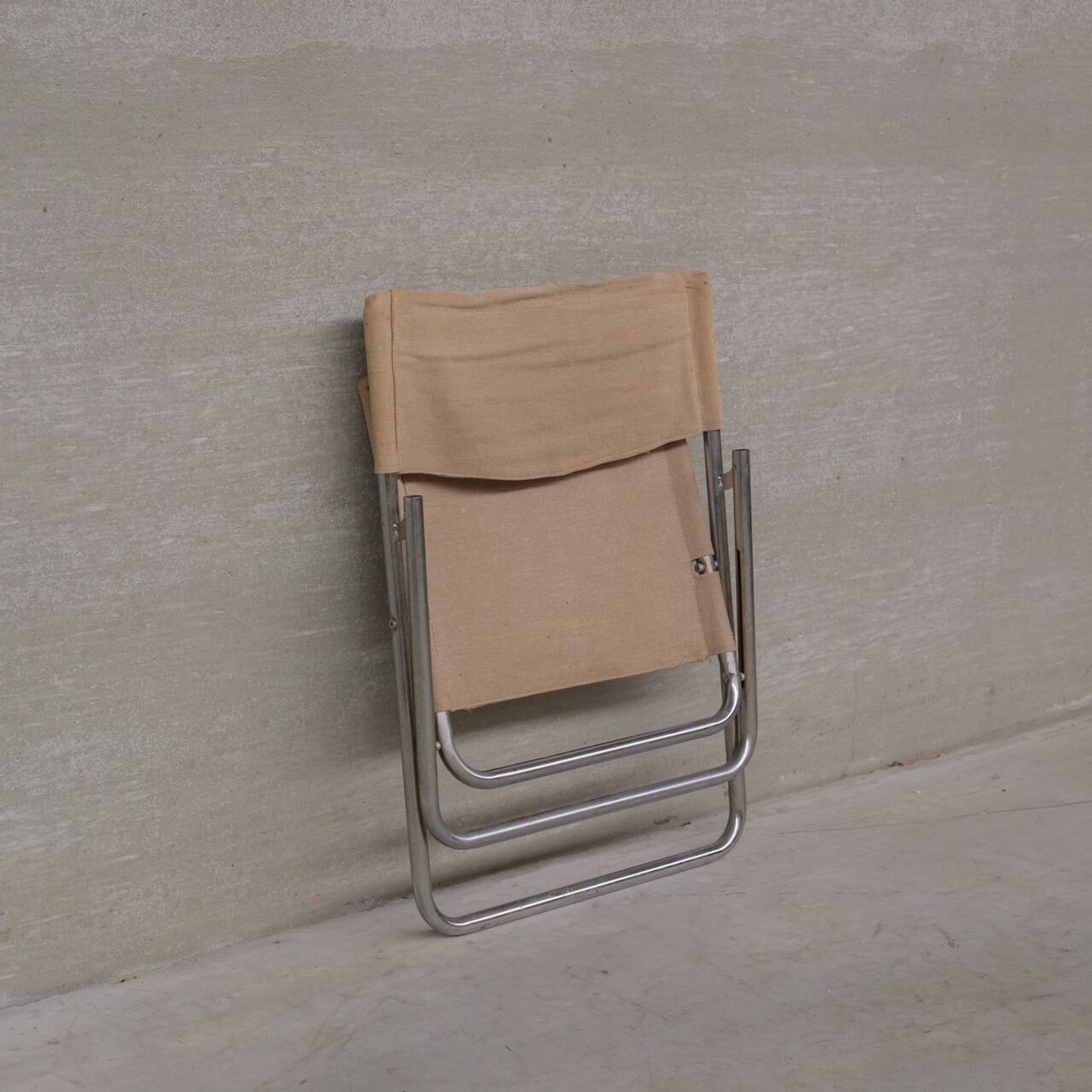 Niels Gammelgaard 'Cox' Folding Linen Mid-Century Chrome Lounge Chair