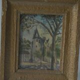 Painting on panel Chateau signed