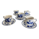 Vintage Dutch Delft Blue earthenware service for 5 cups and saucers.