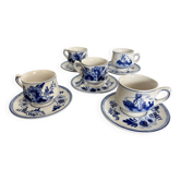 Service de 5 tasses et soucoupes Delft Blue faïence hollandaise vintage