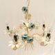 Vintage chandelier bouquet of blue flowers 5 candles in painted sheet metal.